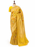 Yellow Tissue Silk Banarasi saree front drape view