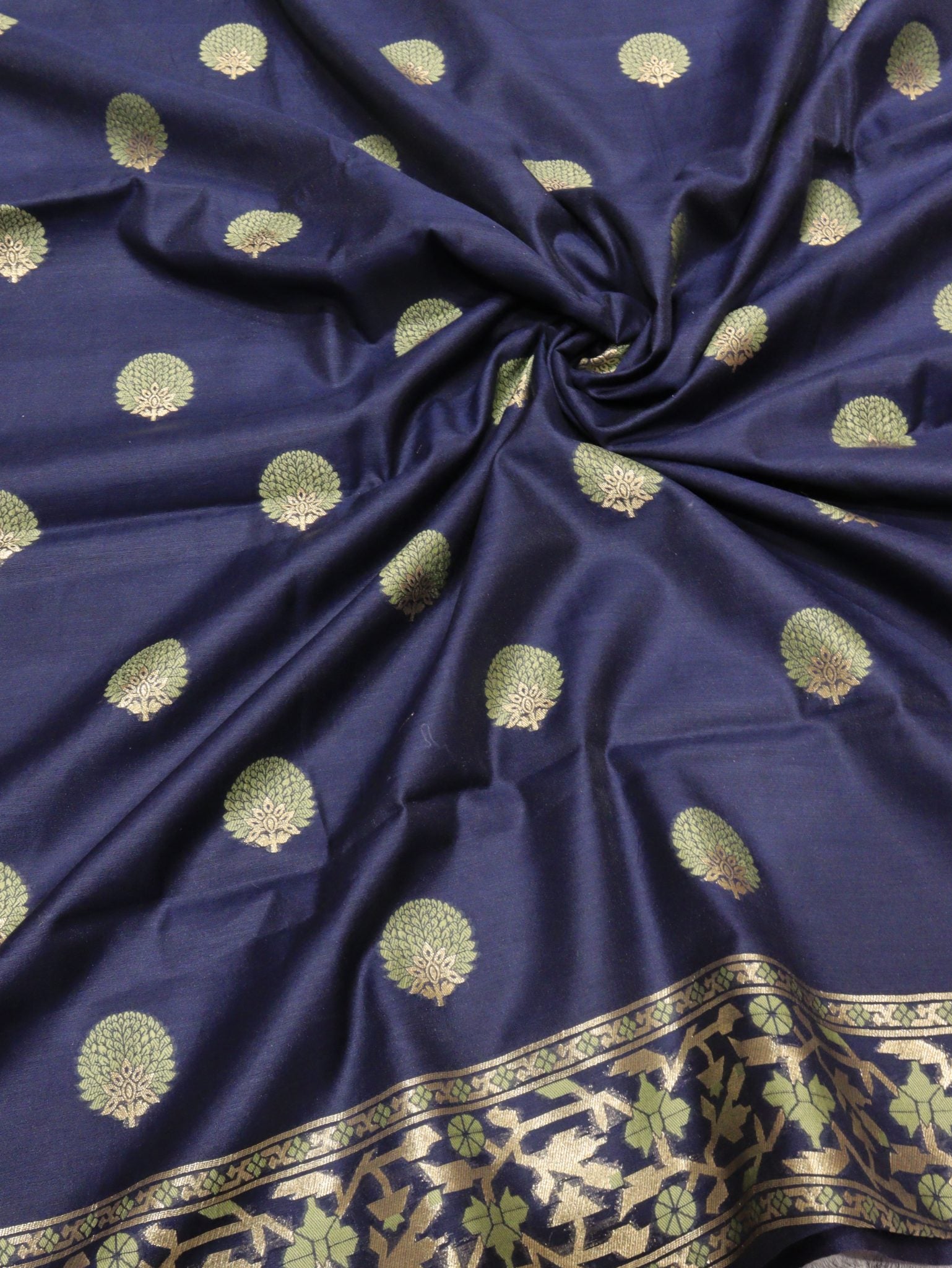 Mid Night blue Cotton Banarasi suit sleeve detail
