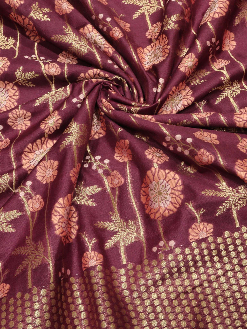 Purple Plum Cotton Banarasi suit neckline detail