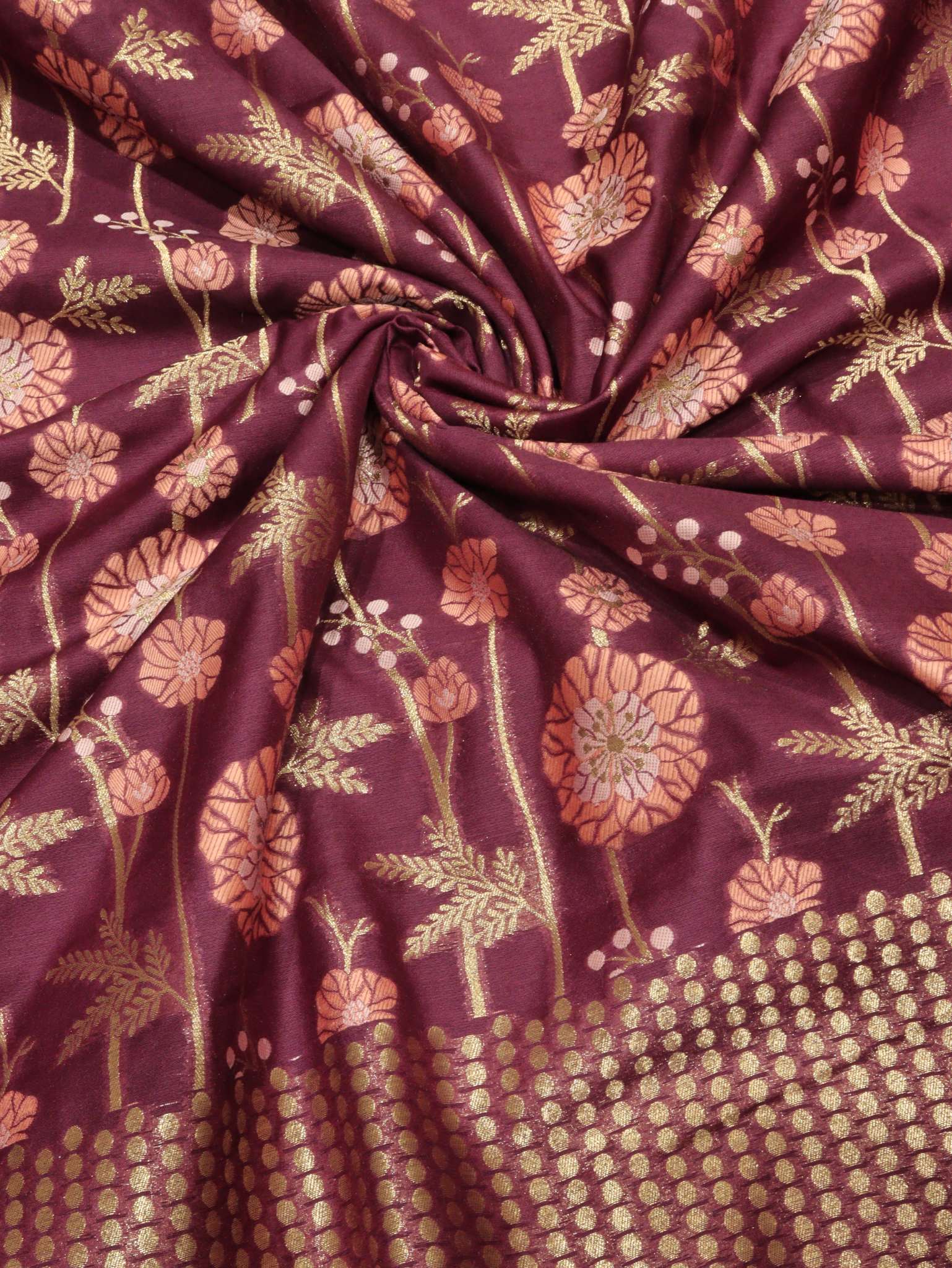 Purple Plum Cotton Banarasi suit neckline detail