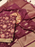 Purple Plum Cotton Banarasi suit front drape view