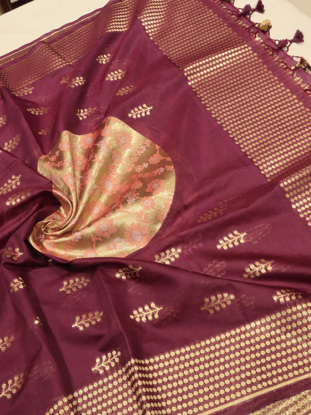 Purple Plum Cotton Banarasi suit sleeve detail