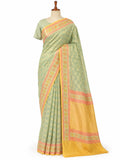 Sage Green Tissue Georgette Banarasi saree front drape view
