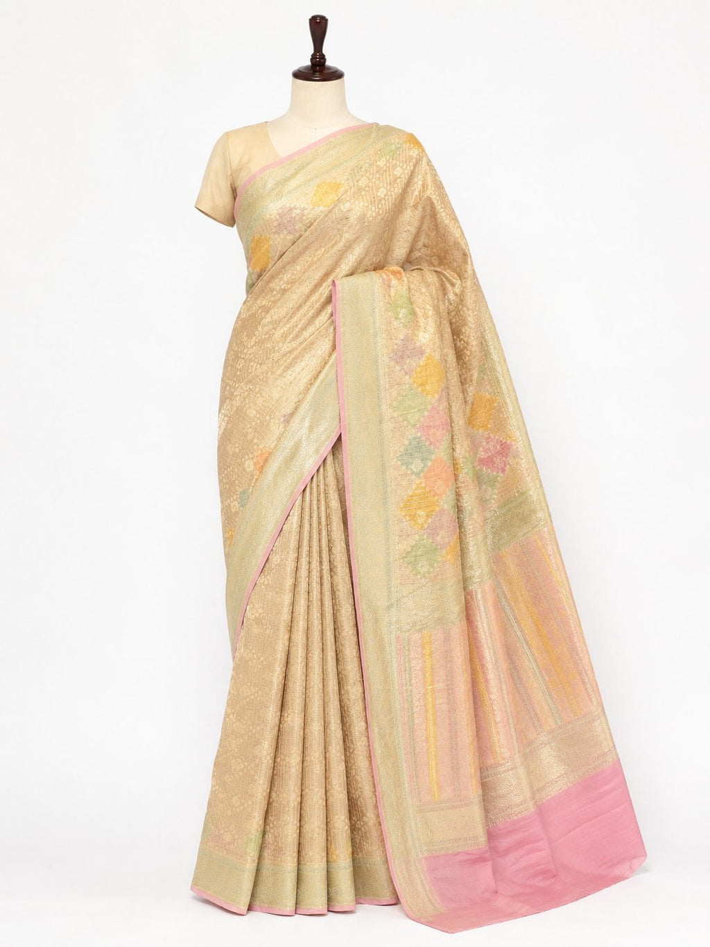 Syster Green Tissue Georgette Banarasi saree front drape view