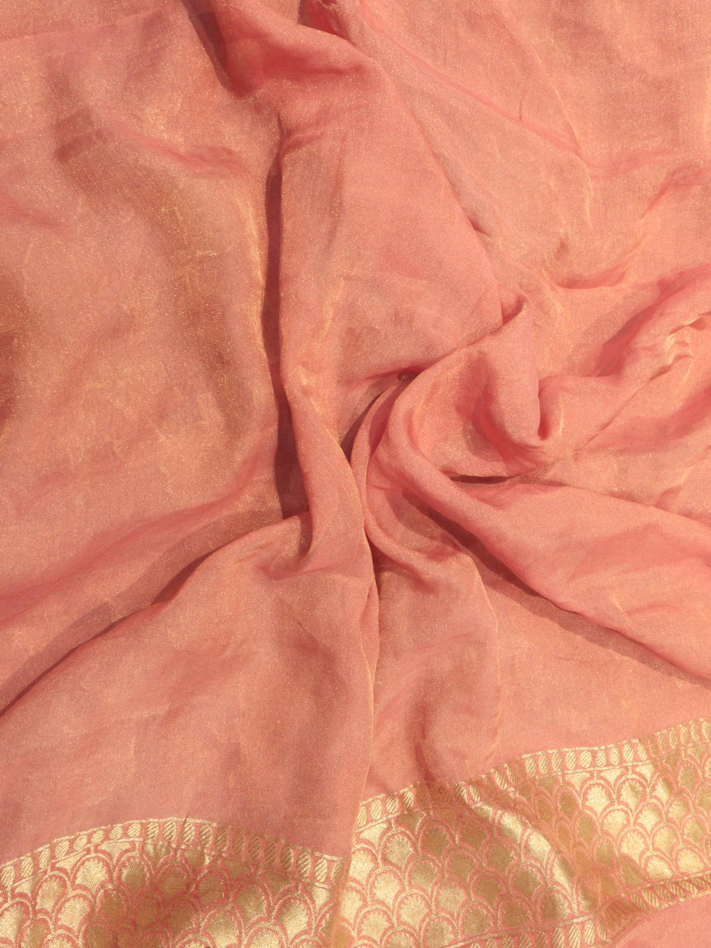 Taupe Rose Gold Tissue Georgette Banarasi saree full spread
