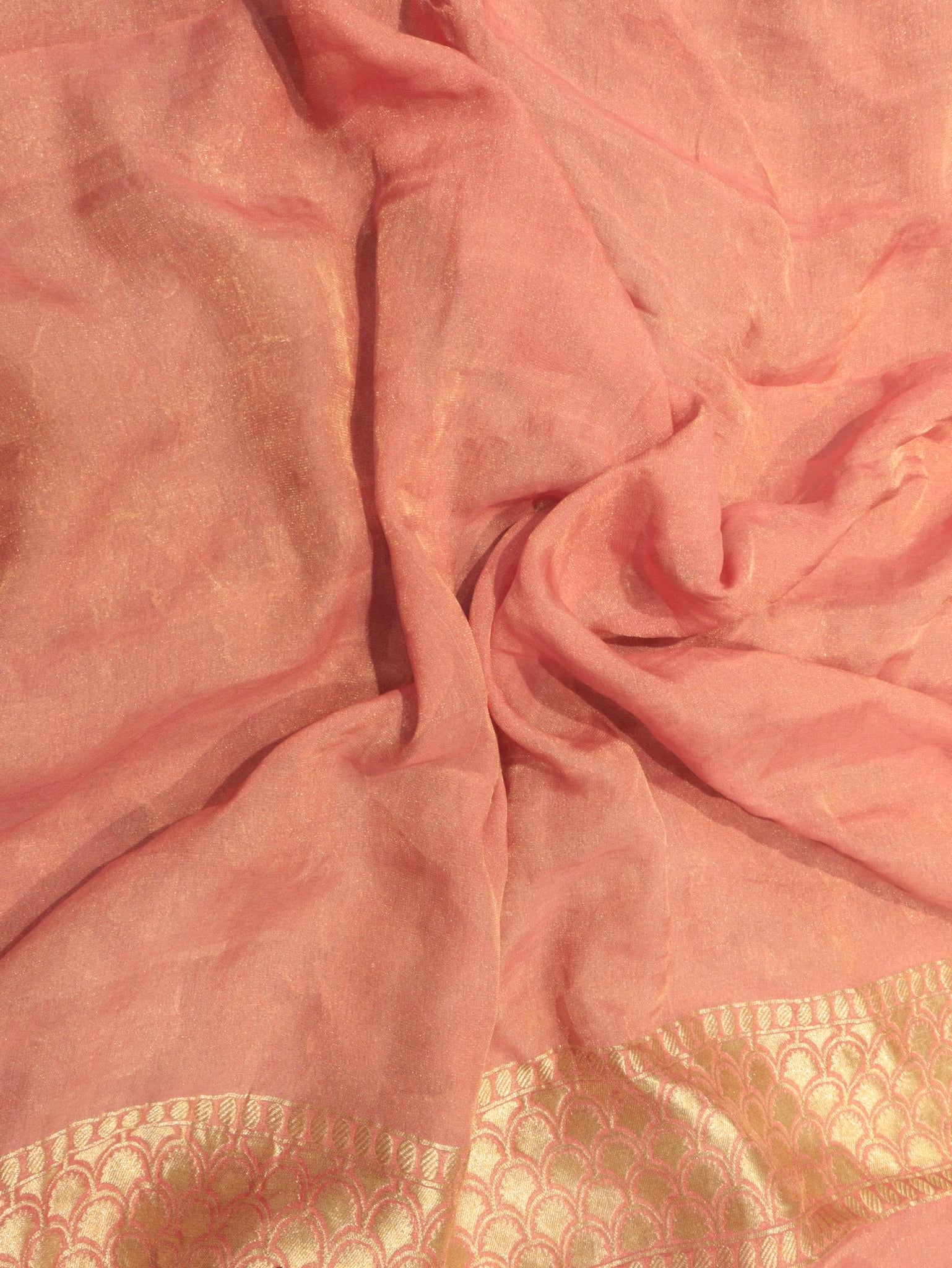 Taupe Rose Gold Tissue Georgette Banarasi saree full spread