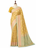 Yellow Tissue Georgette Banarasi saree front drape view