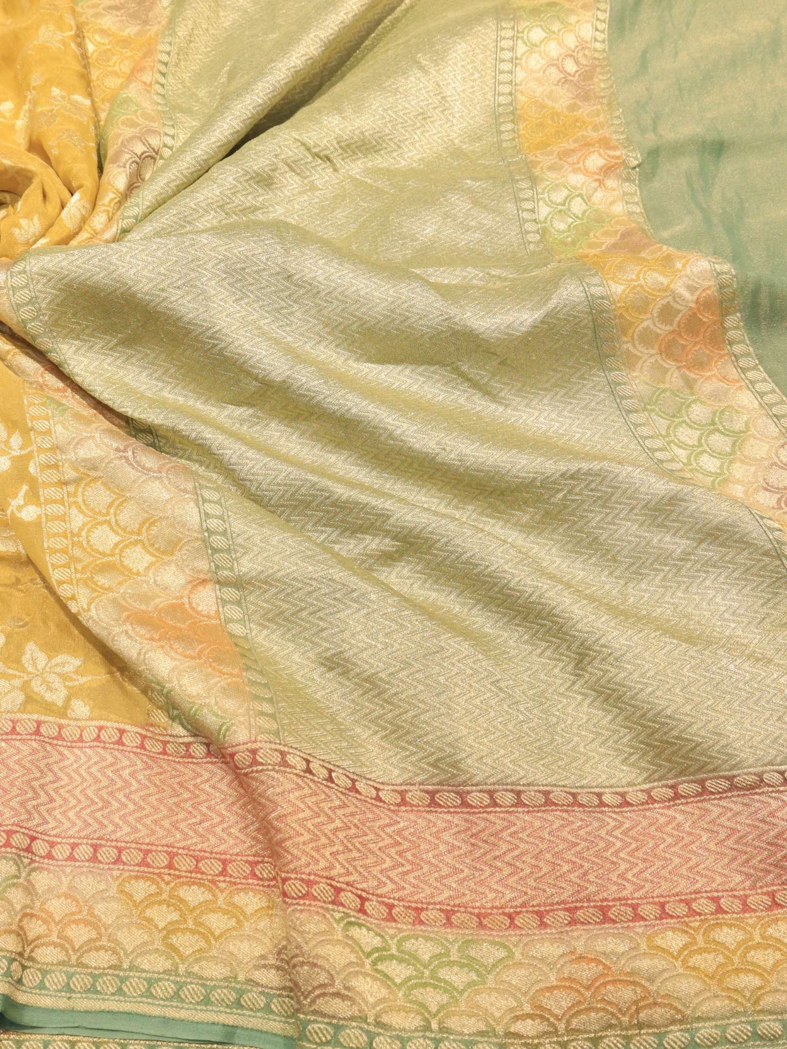 Yellow Tissue Georgette Banarasi saree blouse piece