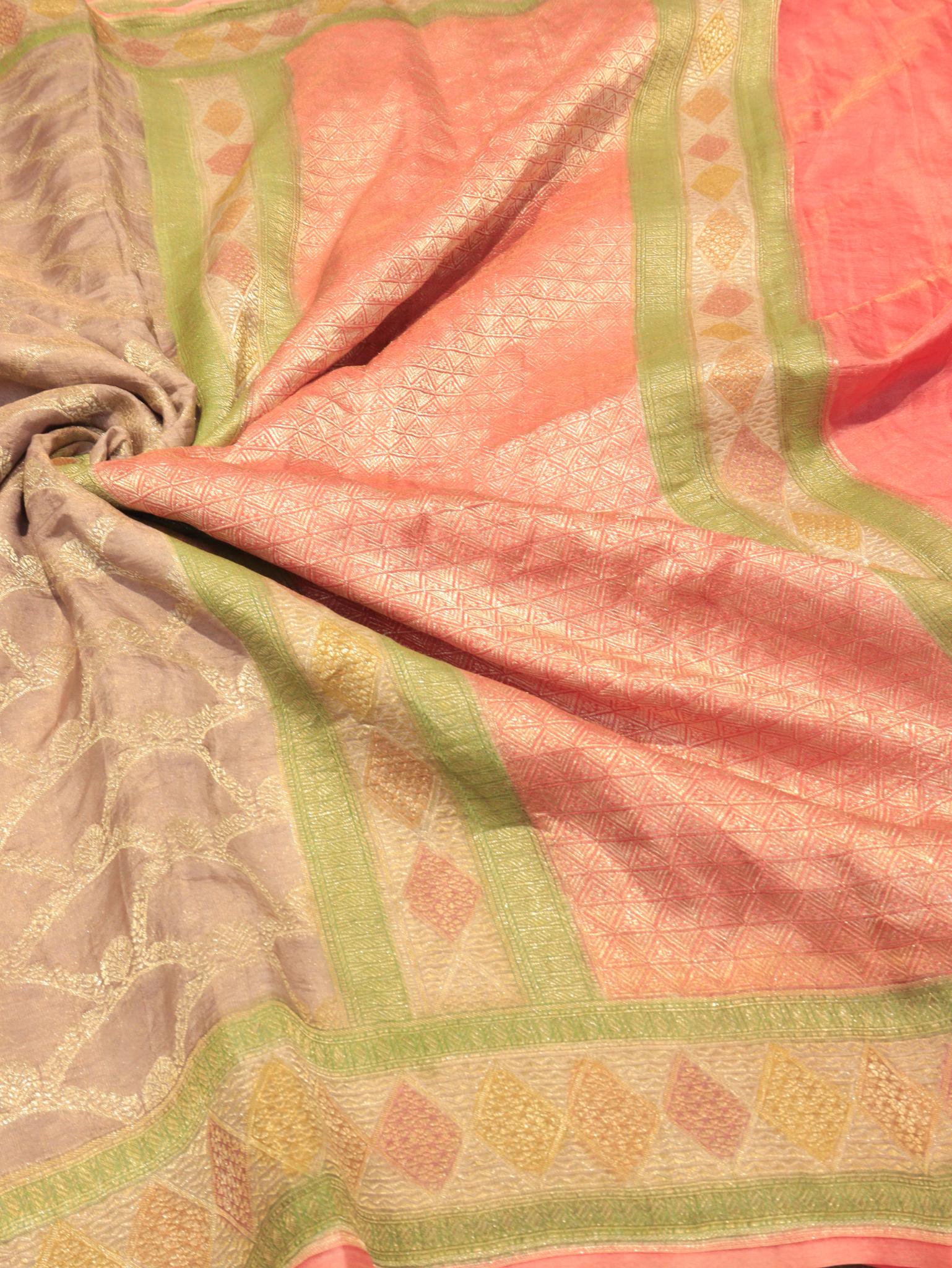 Muted Purple Tissue Georgette Banarasi saree border closeup