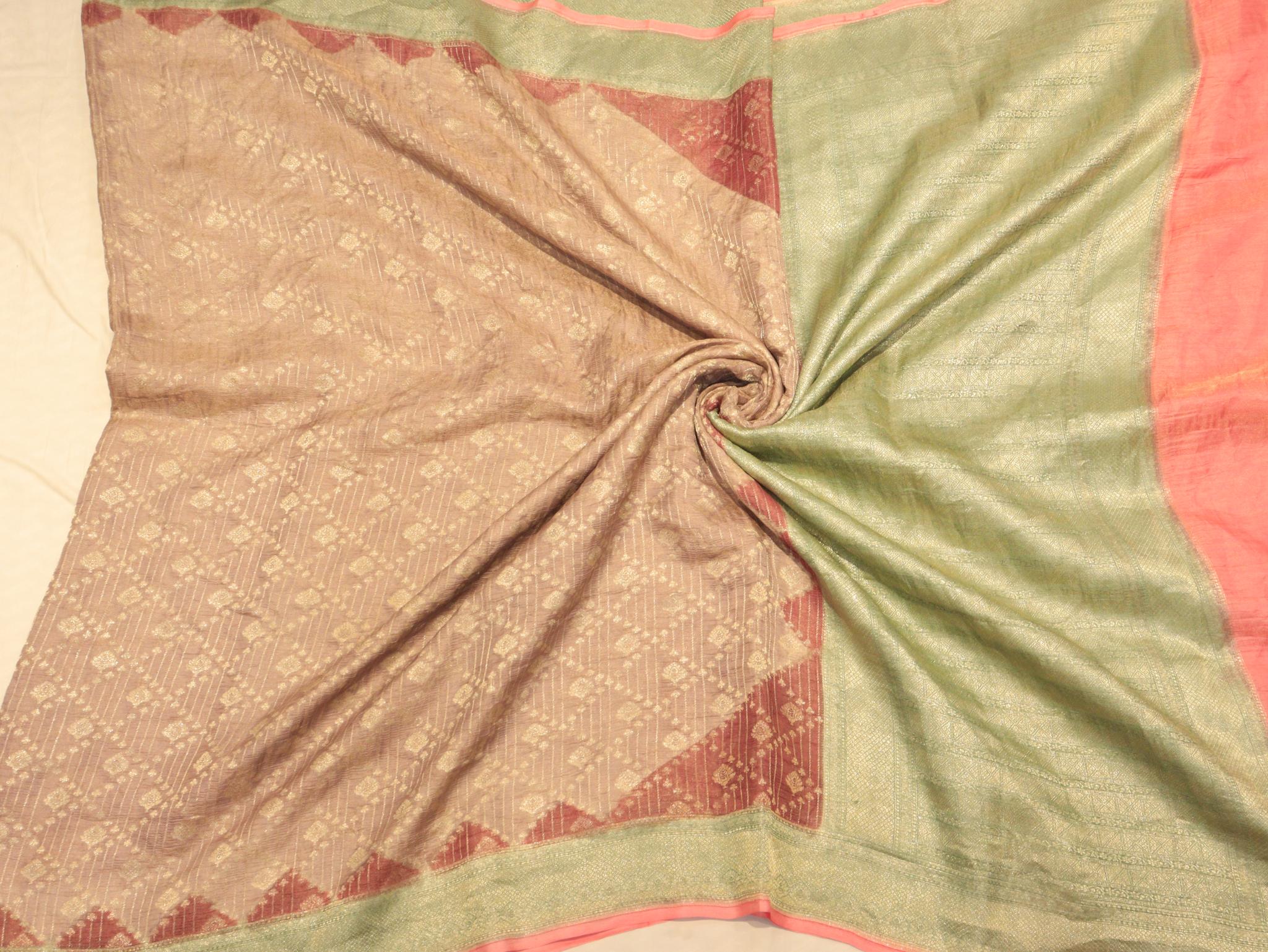 Muted Shades Tissue Georgette Banarasi saree texture detail
