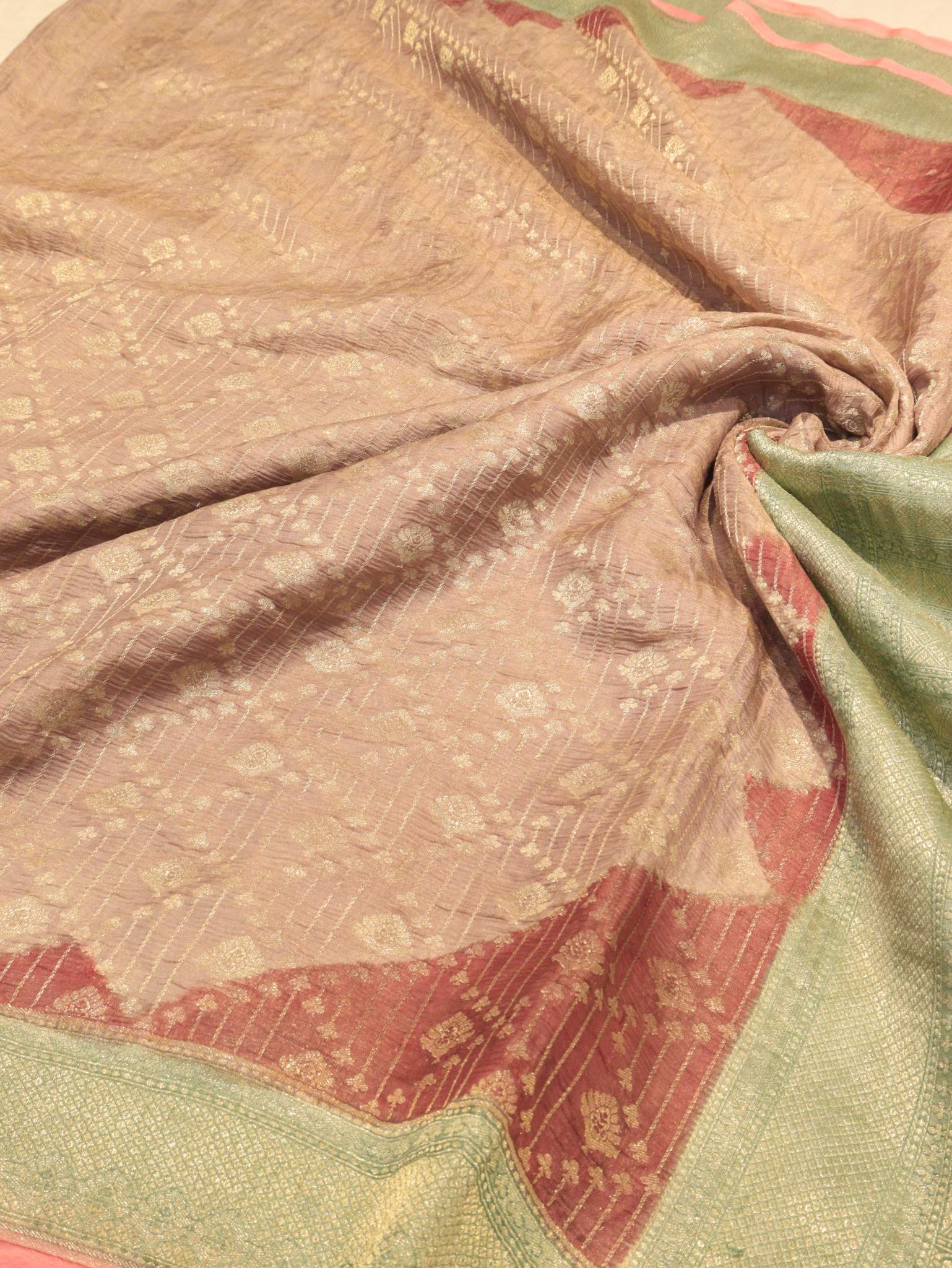 Muted Shades Tissue Georgette Banarasi saree pallu detail