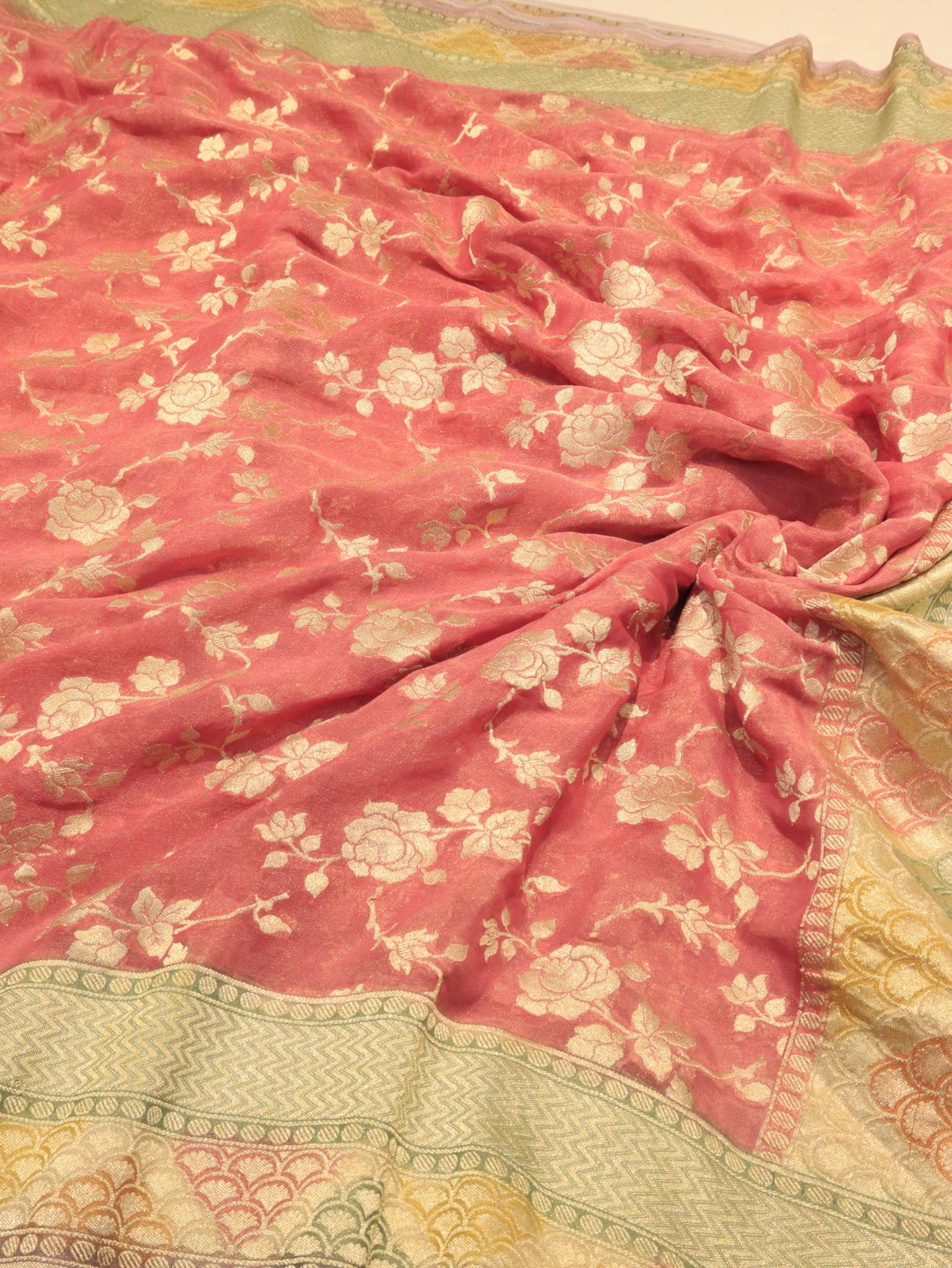 Dusty Rose Tissue Georgette Banarasi saree blouse piece