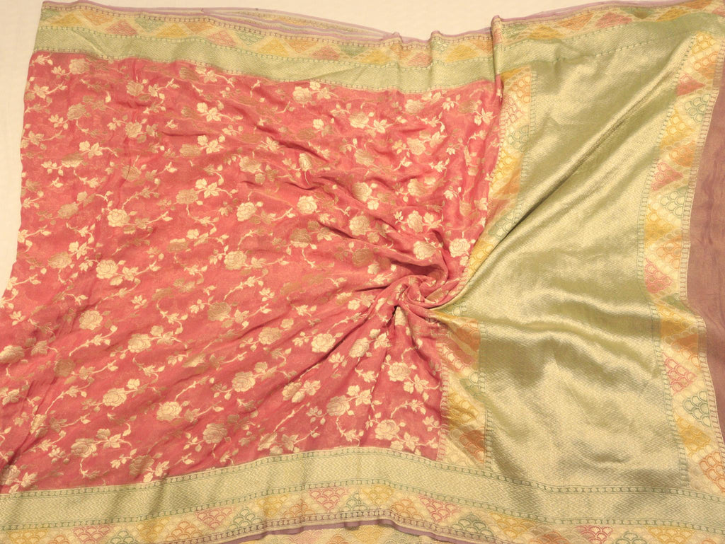 Dusty Rose Tissue Georgette Banarasi saree texture detail