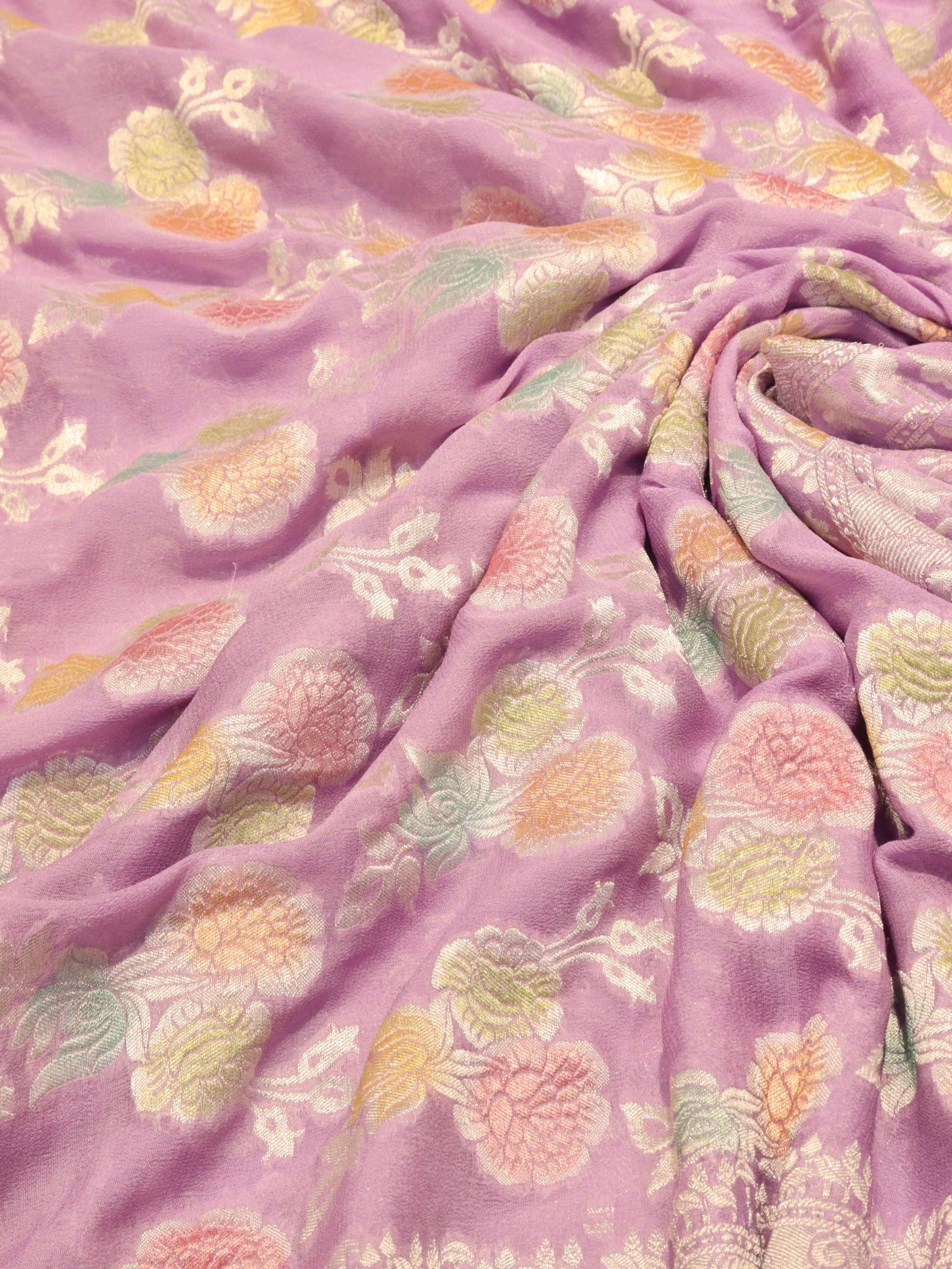 Lavender Khaddi Georgette Banarasi saree full spread