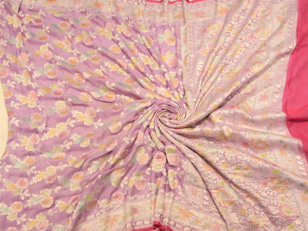 Lavender Khaddi Georgette Banarasi saree zari work detail