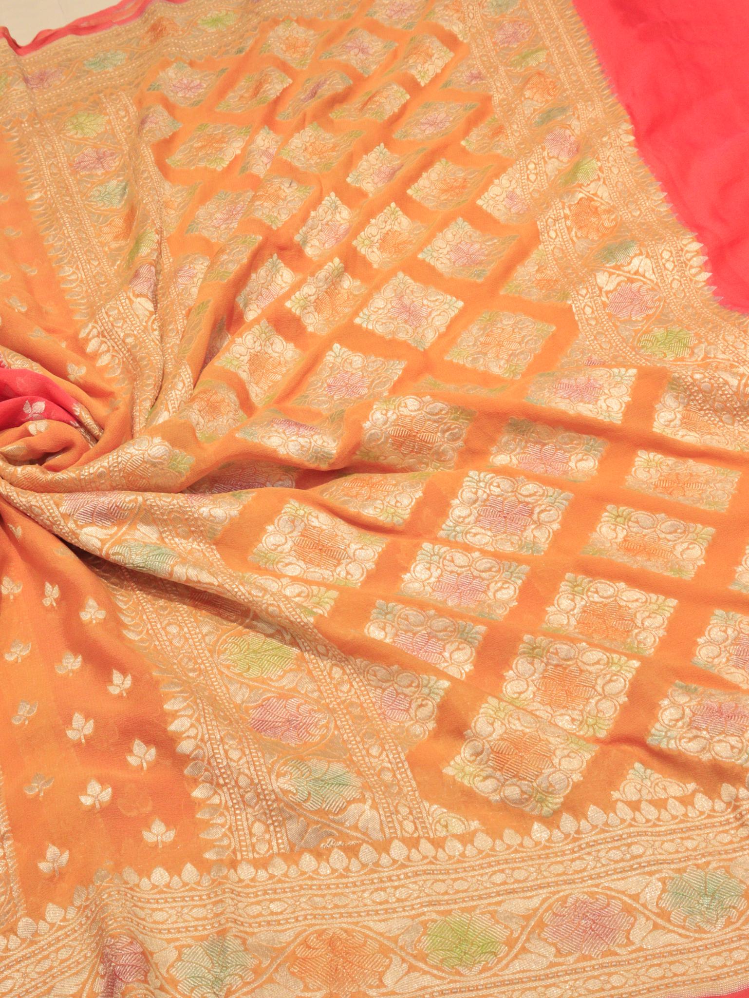 Rangkart Khaddi Georgette Banarasi saree border closeup