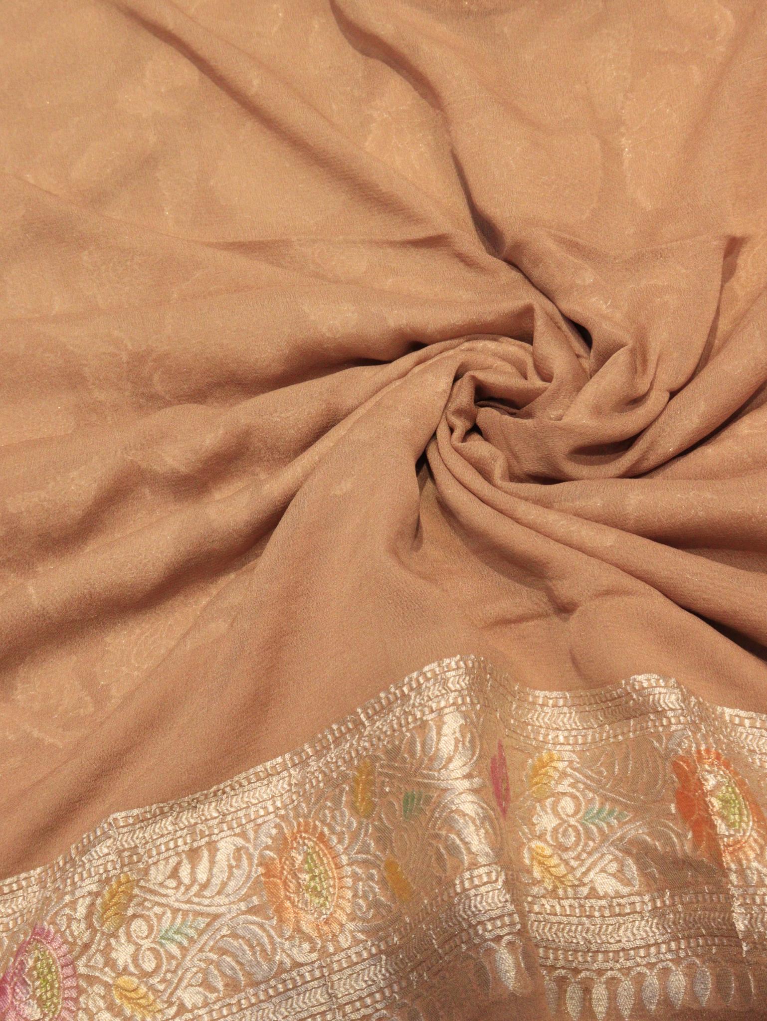 Taupe Khaddi Georgette Banarasi saree full spread