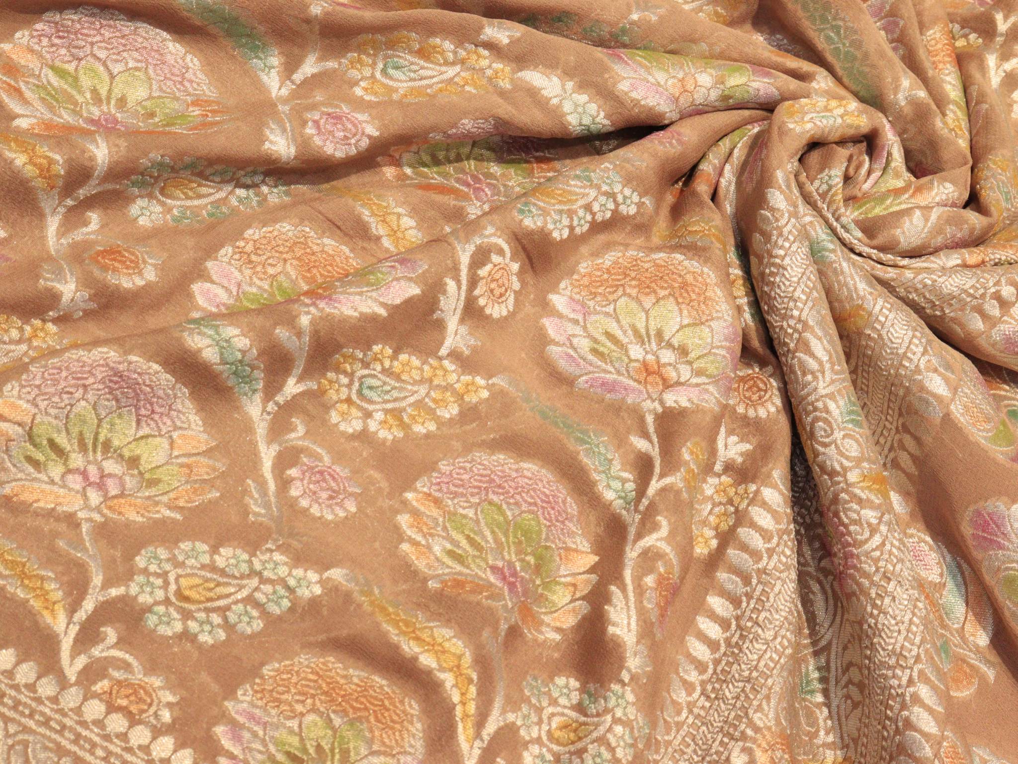 Taupe Khaddi Georgette Banarasi saree blouse piece