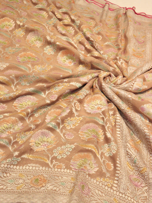 Taupe Khaddi Georgette Banarasi saree pallu detail