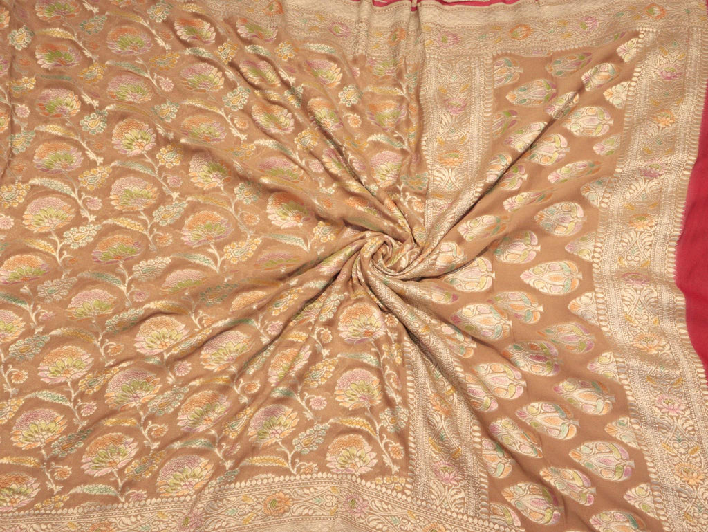 Taupe Khaddi Georgette Banarasi saree texture detail