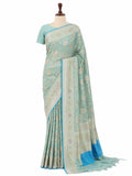 Mint Green Khaddi Georgette Banarasi saree front drape view