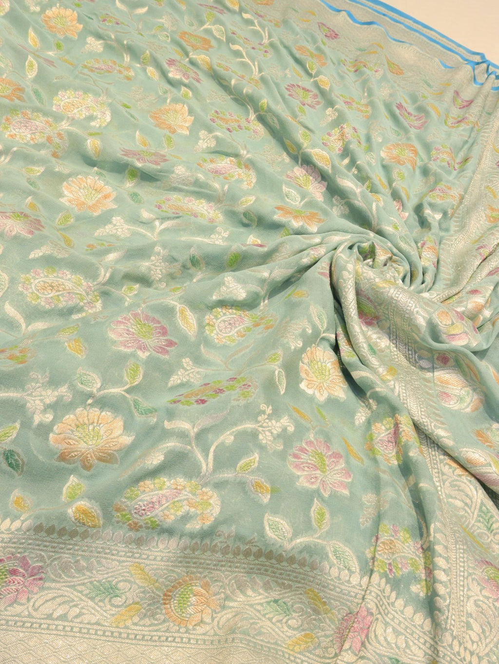 Mint Green Khaddi Georgette Banarasi saree blouse piece
