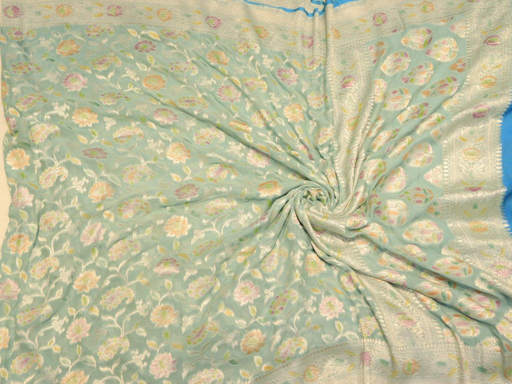 Mint Green Khaddi Georgette Banarasi saree texture detail