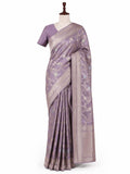 Lilac Katan Silk Banarasi saree front drape view