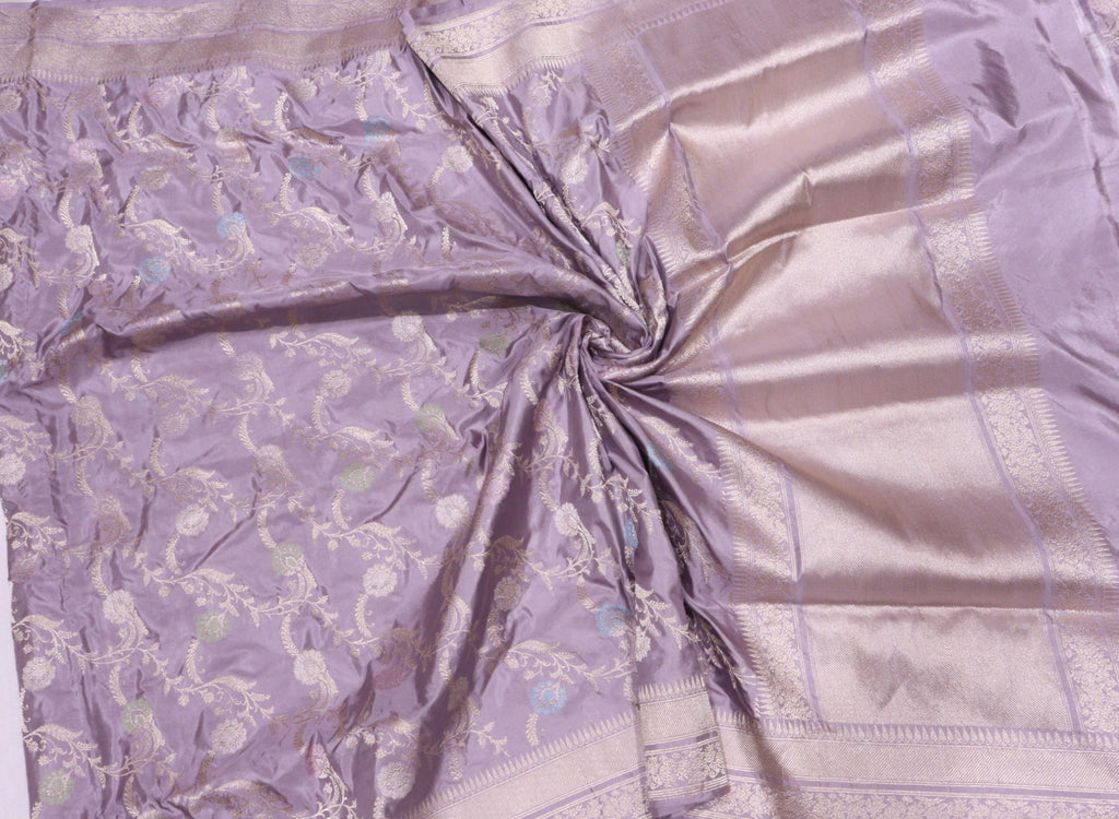 Lilac Katan Silk Banarasi saree texture detail