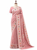 Dusty Pink Tussar Silk Banarasi saree front drape view
