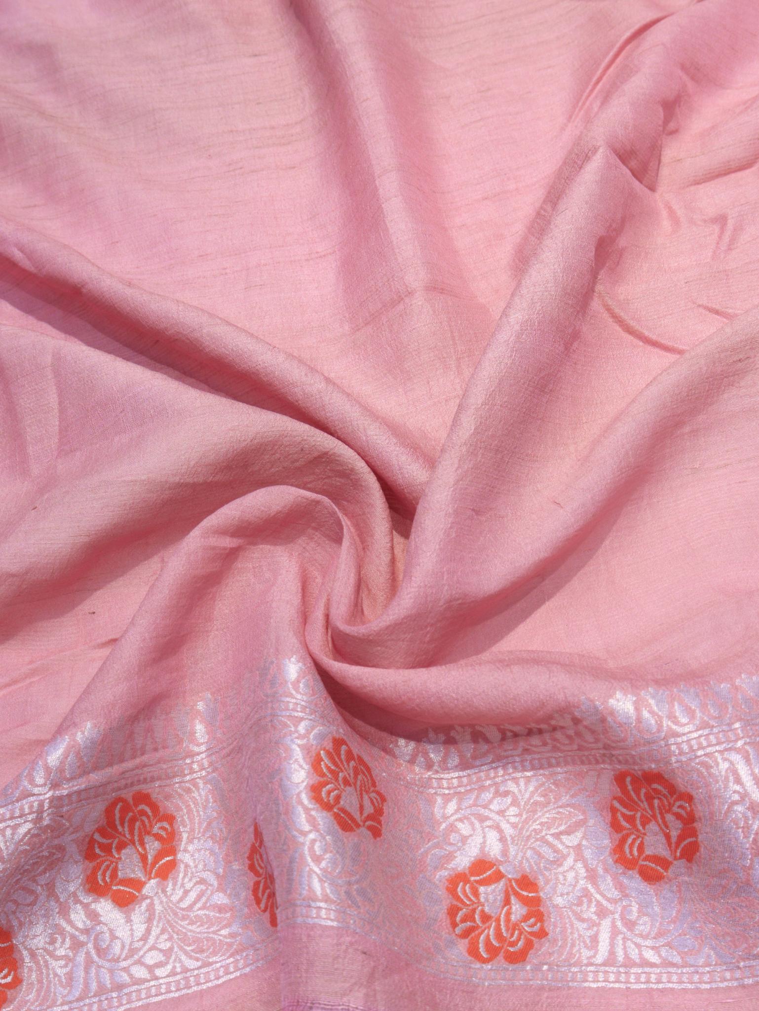 Dusty Pink Tussar Silk Banarasi saree pallu detail