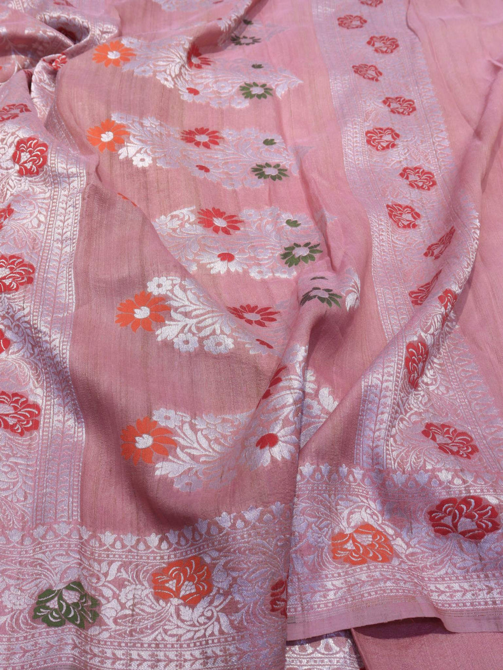 Dusty Pink Tussar Silk Banarasi saree border closeup