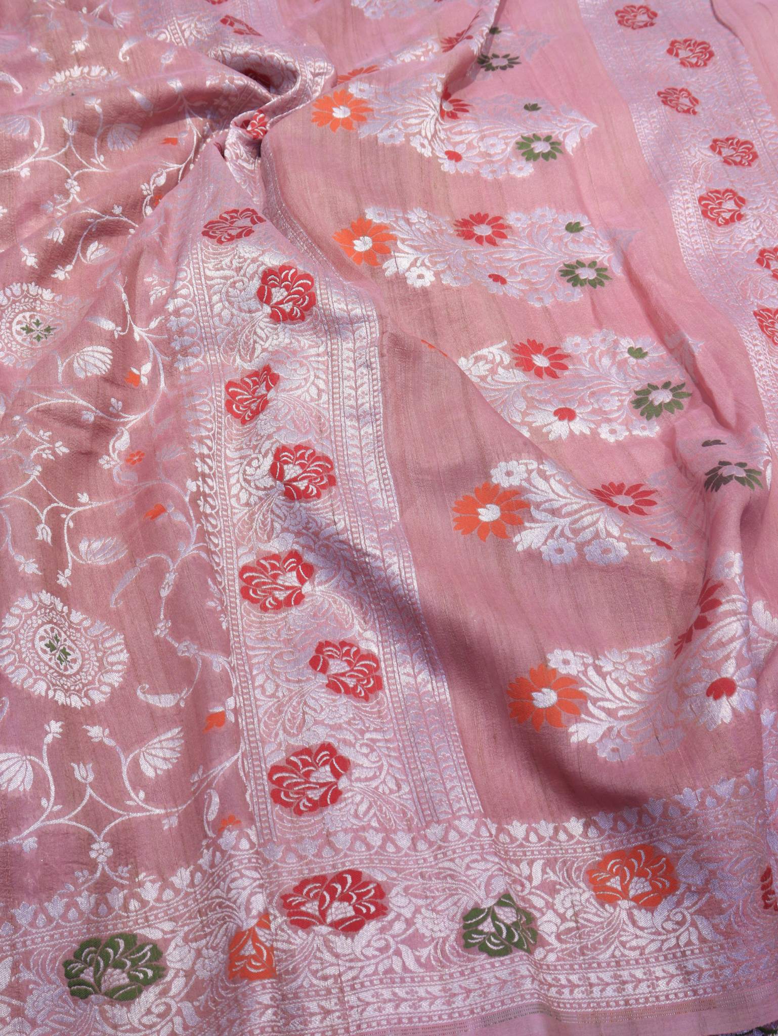 Dusty Pink Tussar Silk Banarasi saree blouse piece