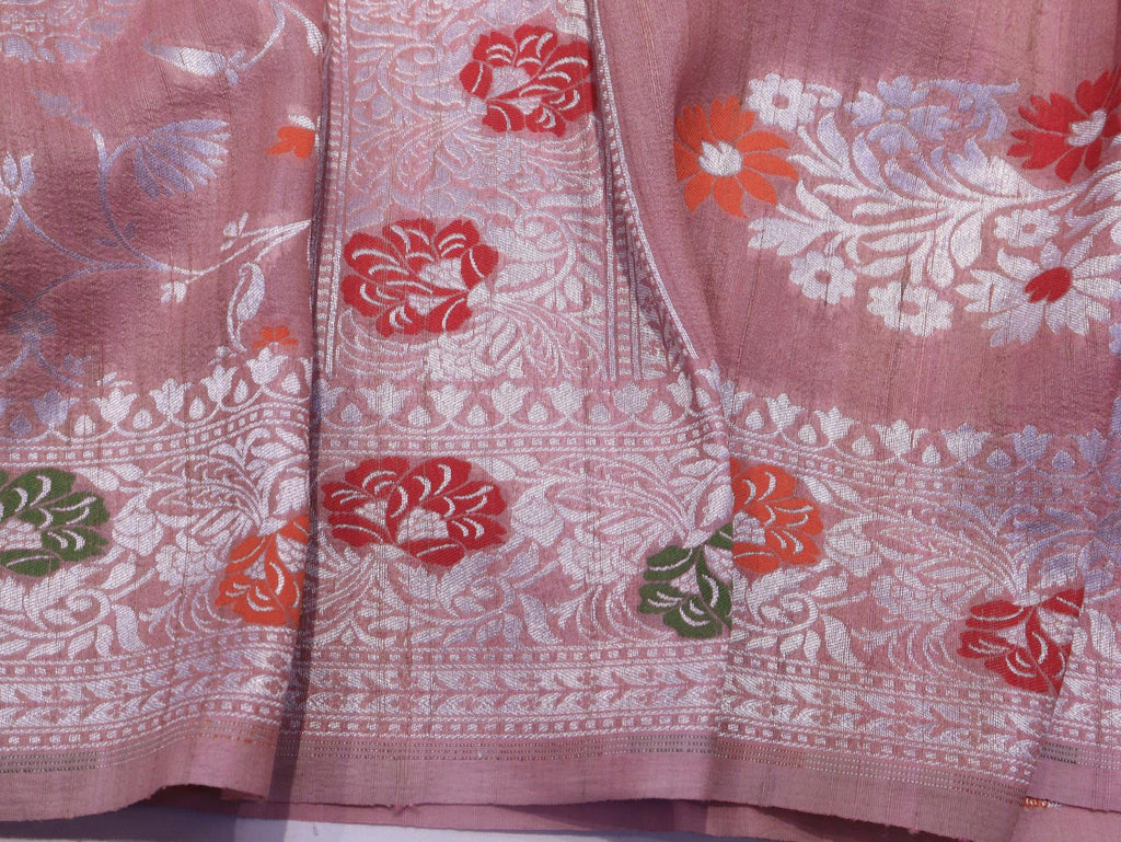Dusty Pink Tussar Silk Banarasi saree texture detail