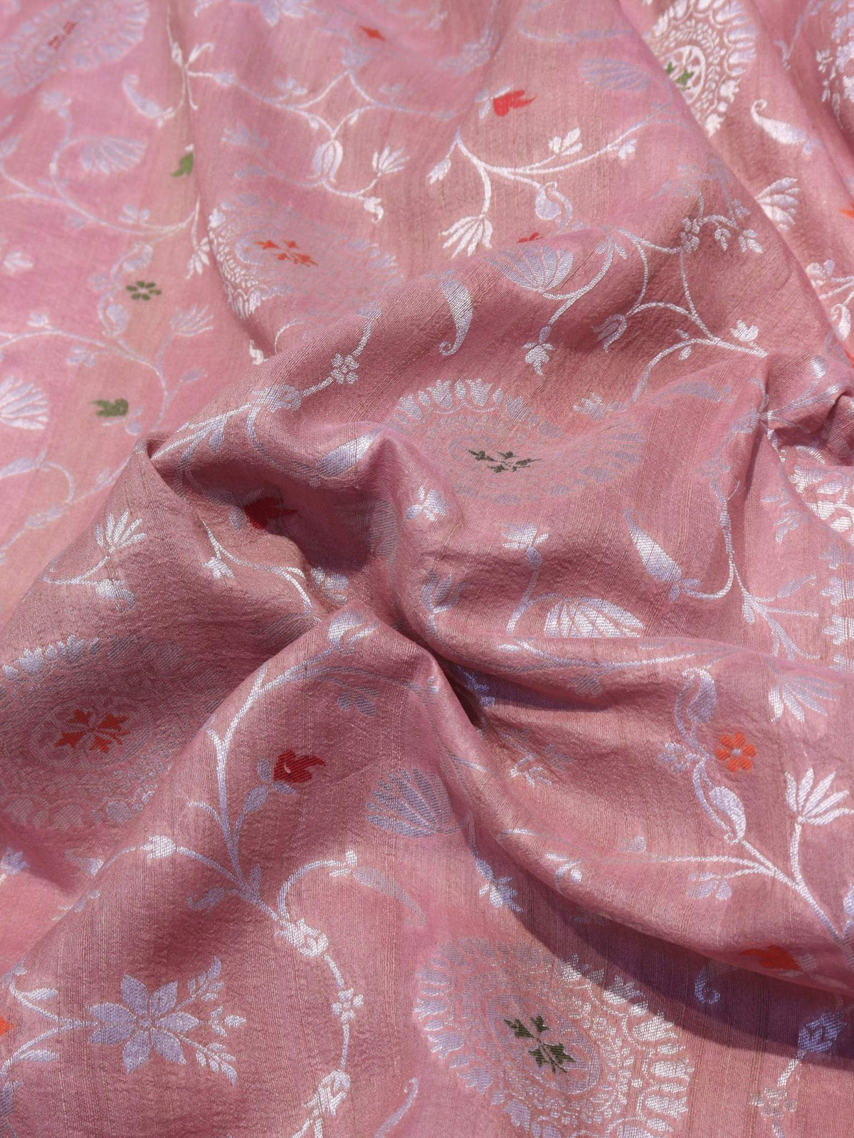 Dusty Pink Tussar Silk Banarasi saree zari work detail