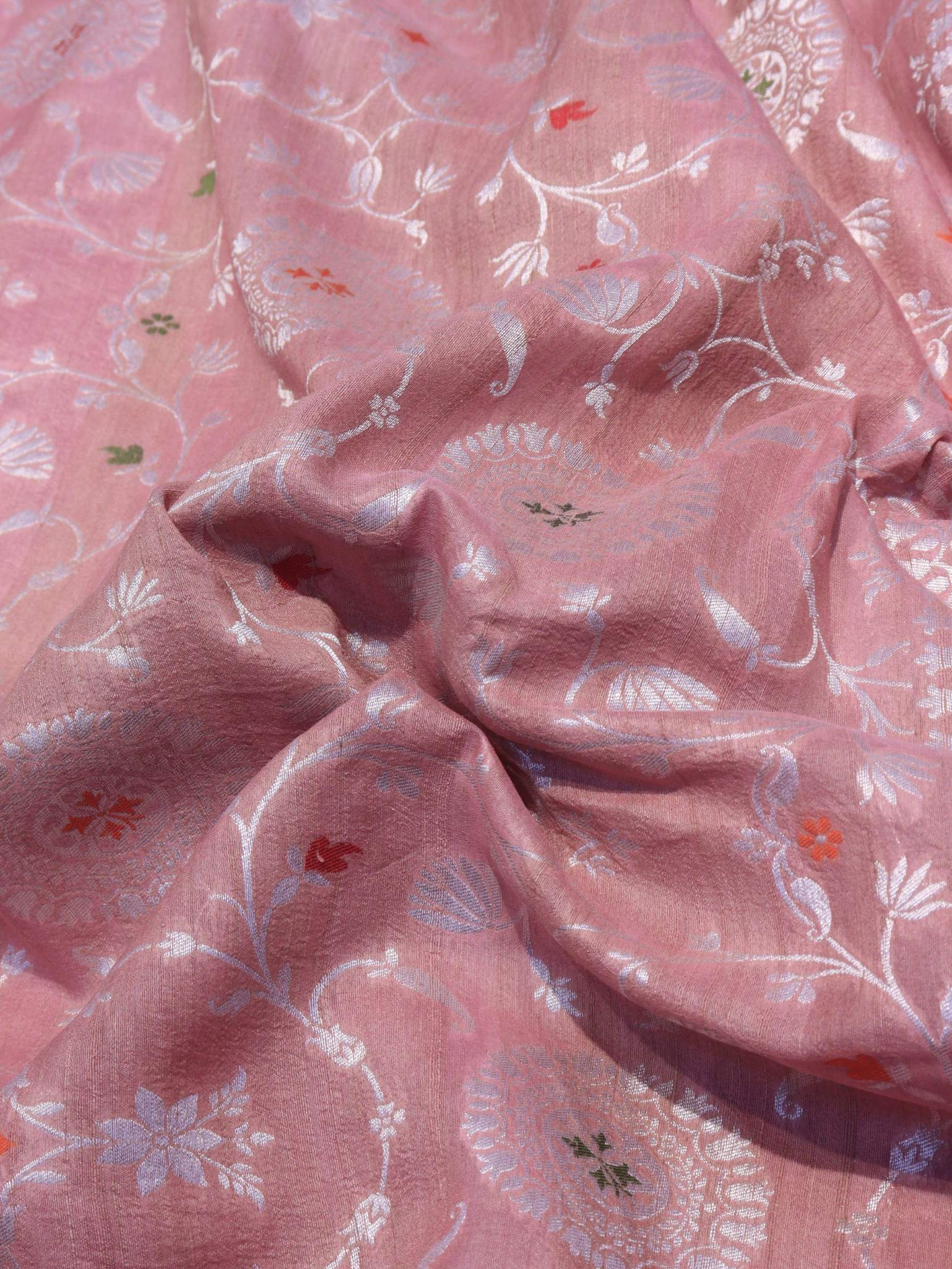 Dusty Pink Tussar Silk Banarasi saree zari work detail