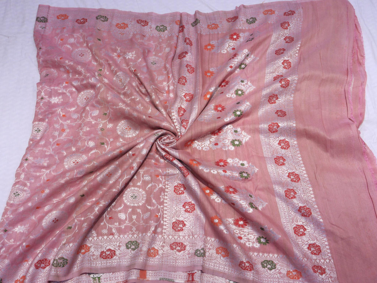 Dusty Pink Tussar Silk Banarasi saree folded view