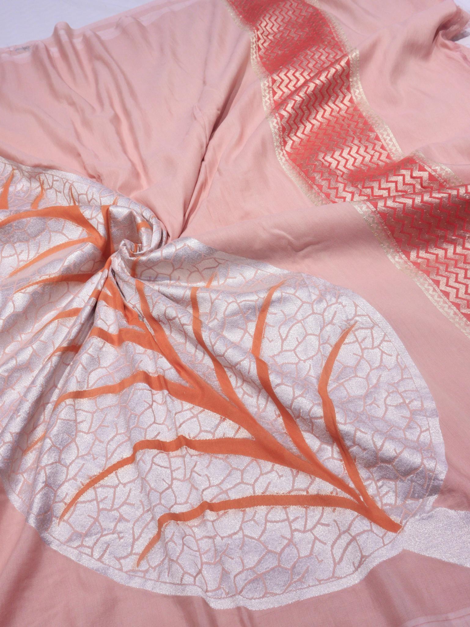Soft Rose Moonga Silk Banarasi saree full spread