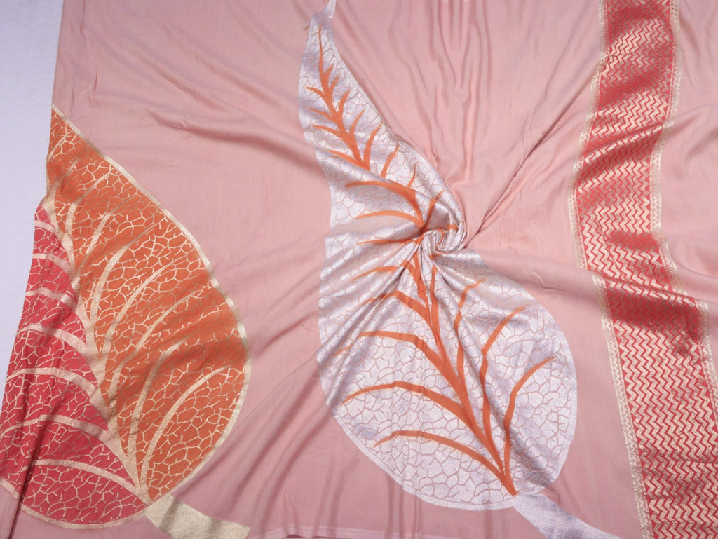 Soft Rose Moonga Silk Banarasi saree texture detail