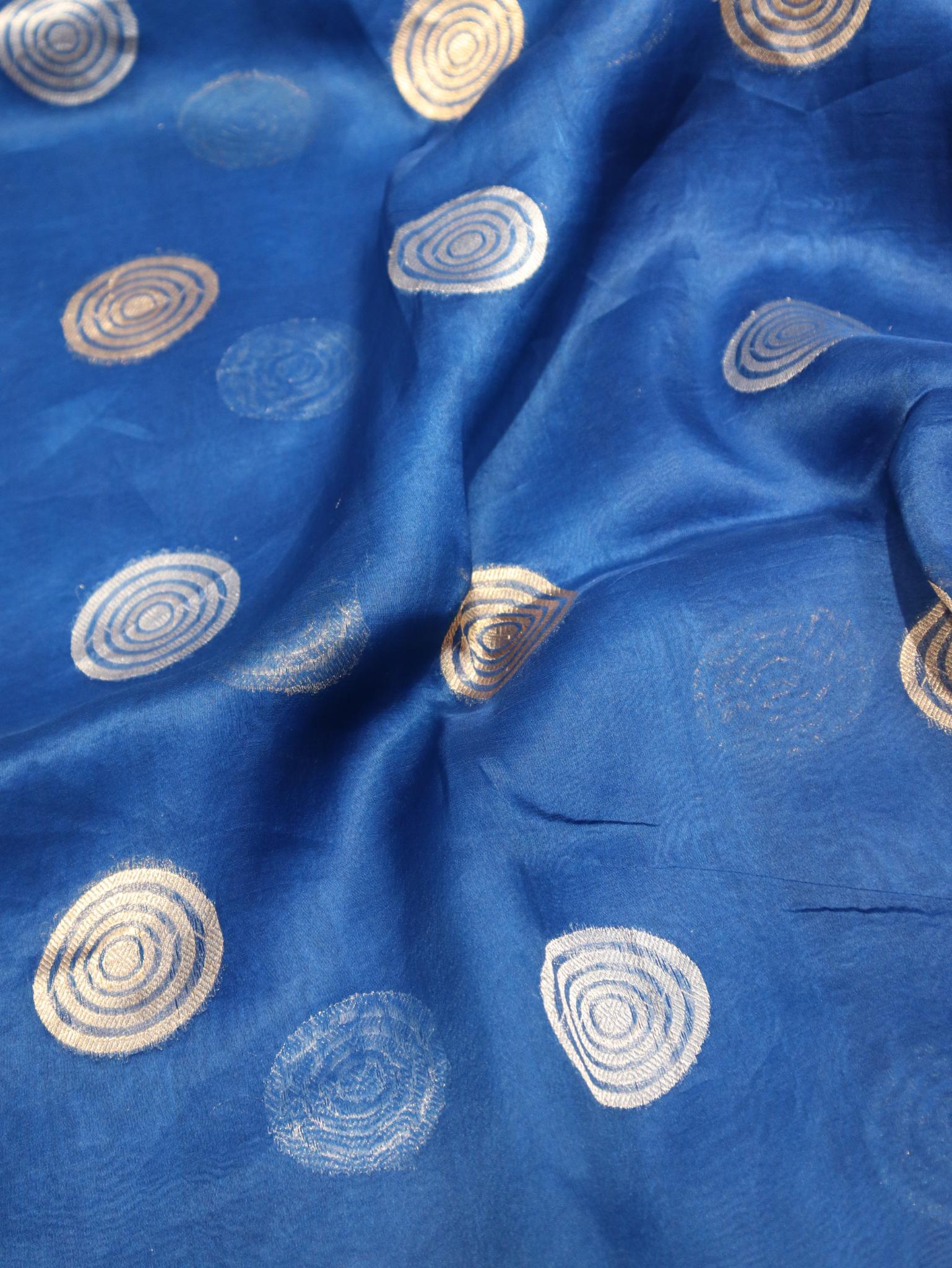 Royal Blue Kora Silk Banarasi saree pallu detail