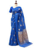 Royal Blue Kora Silk Banarasi saree front drape view