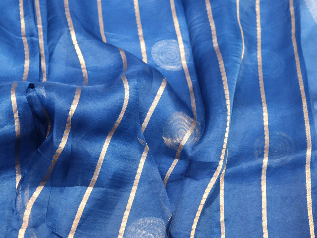 Royal Blue Kora Silk Banarasi saree texture detail