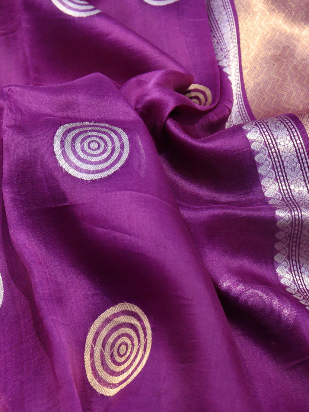 Purple Kora Silk Banarasi saree pallu detail