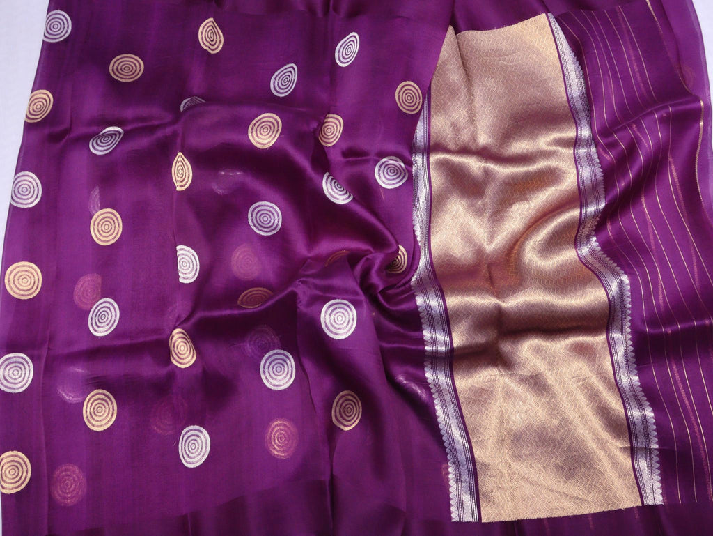 Purple Kora Silk Banarasi saree full spread