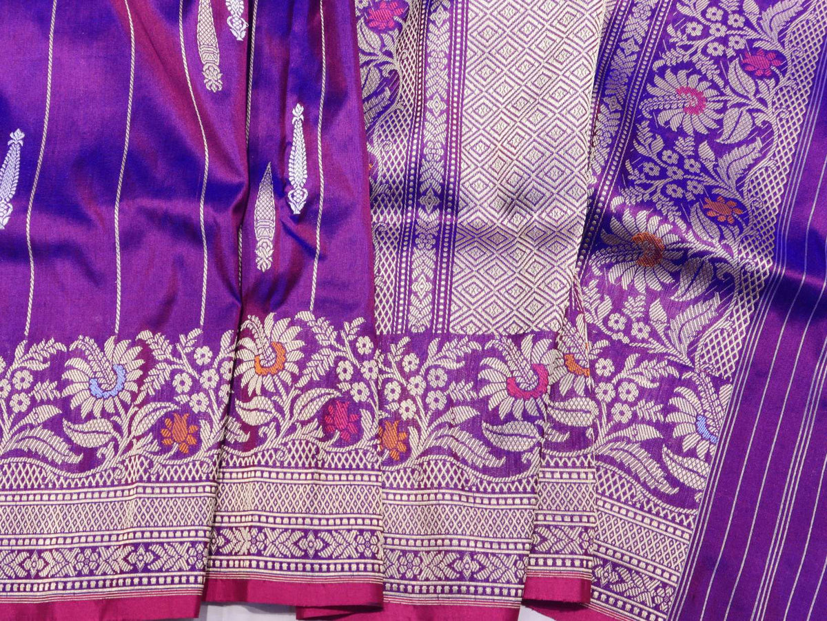 Dhoop Chav Purple Katan Silk Banarasi saree border closeup
