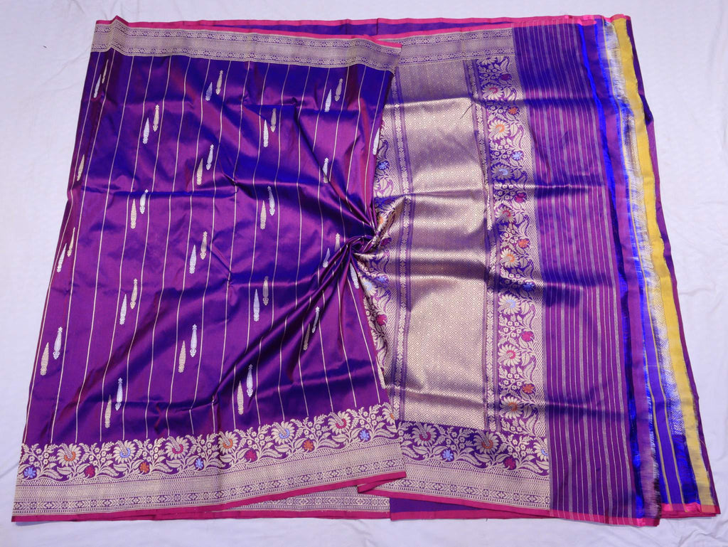 Dhoop Chav Purple Katan Silk Banarasi saree zari work detail