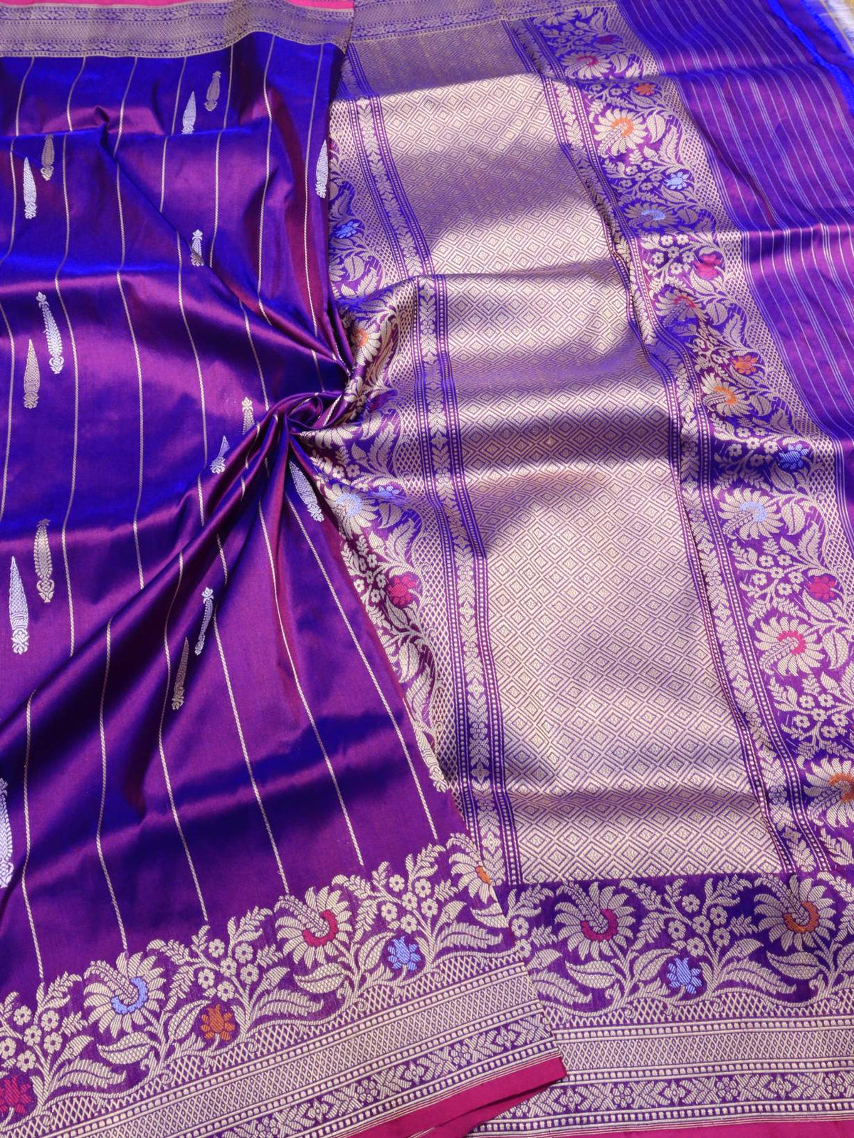 Dhoop Chav Purple Katan Silk Banarasi saree folded view