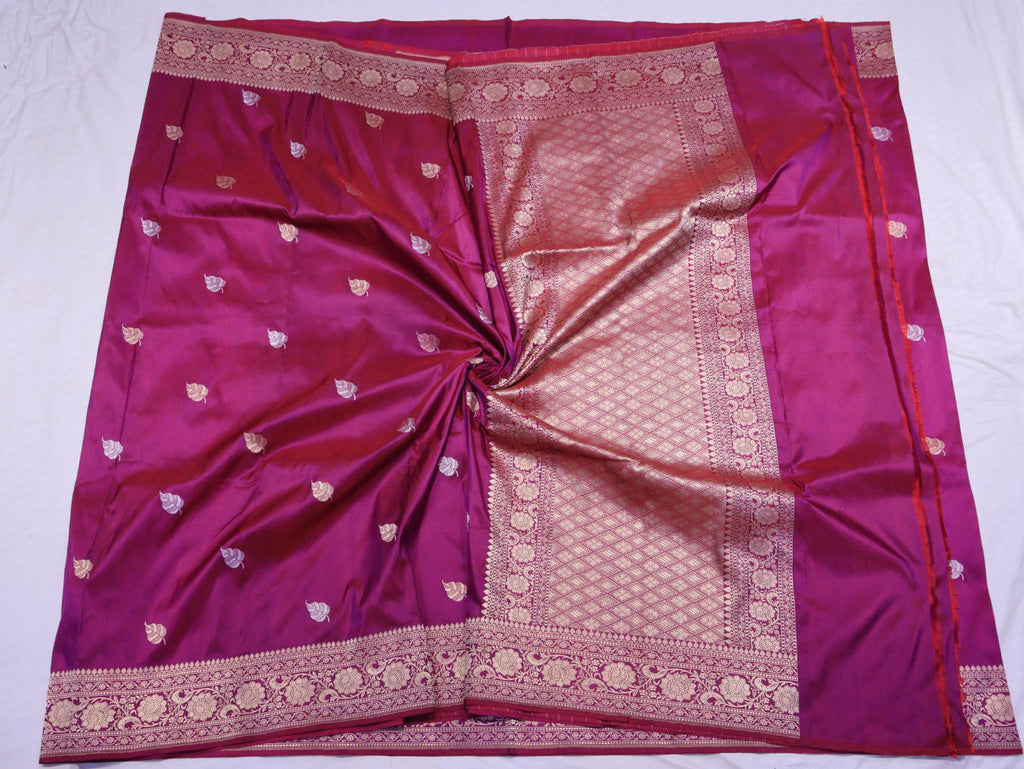 Dhoop Chav Magenta Katan Silk Banarasi saree texture detail