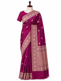 Dhoop Chav Magenta Katan Silk Banarasi saree front drape view