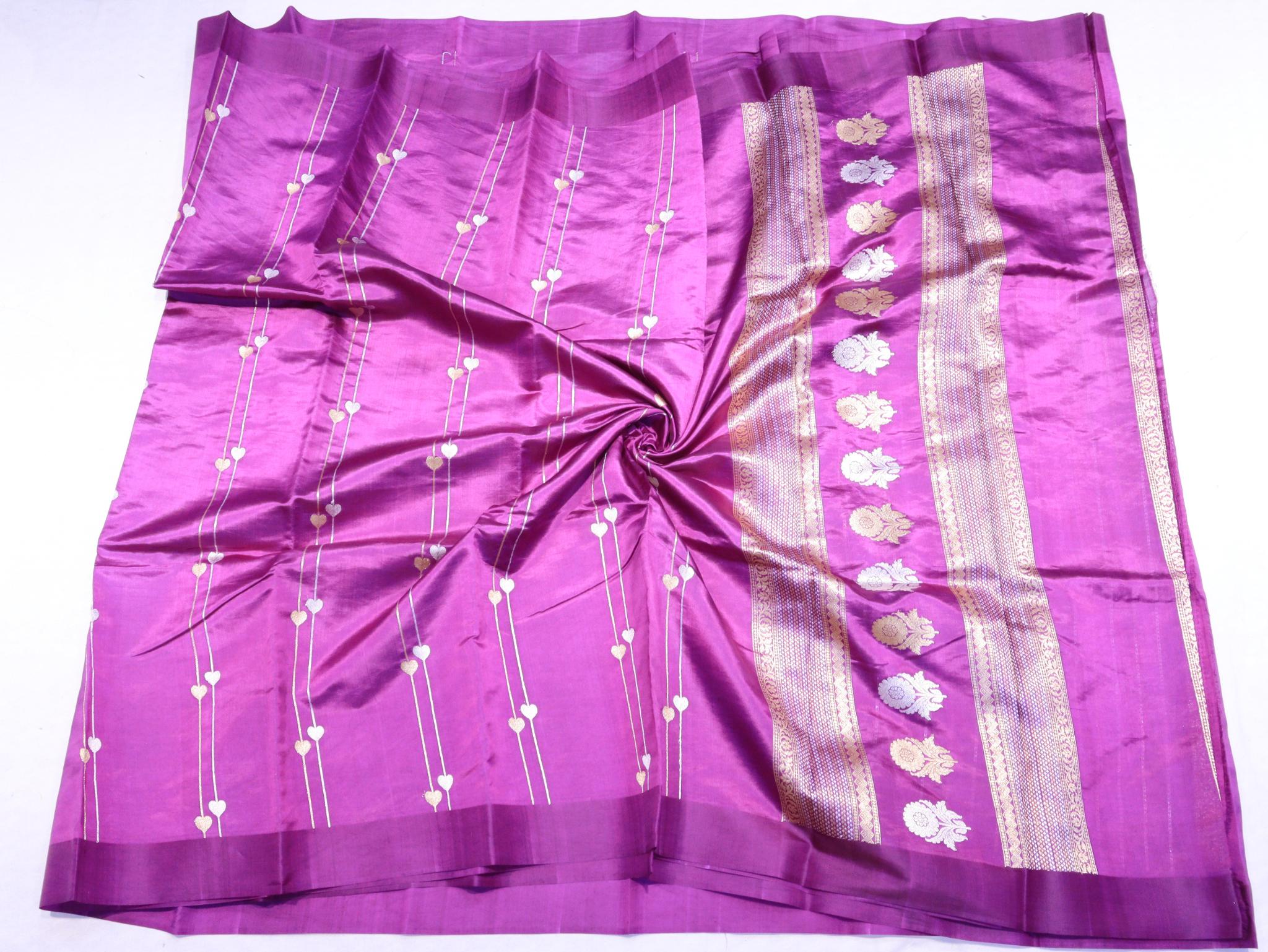 Royal Magenta Katan Silk Banarasi saree zari work detail